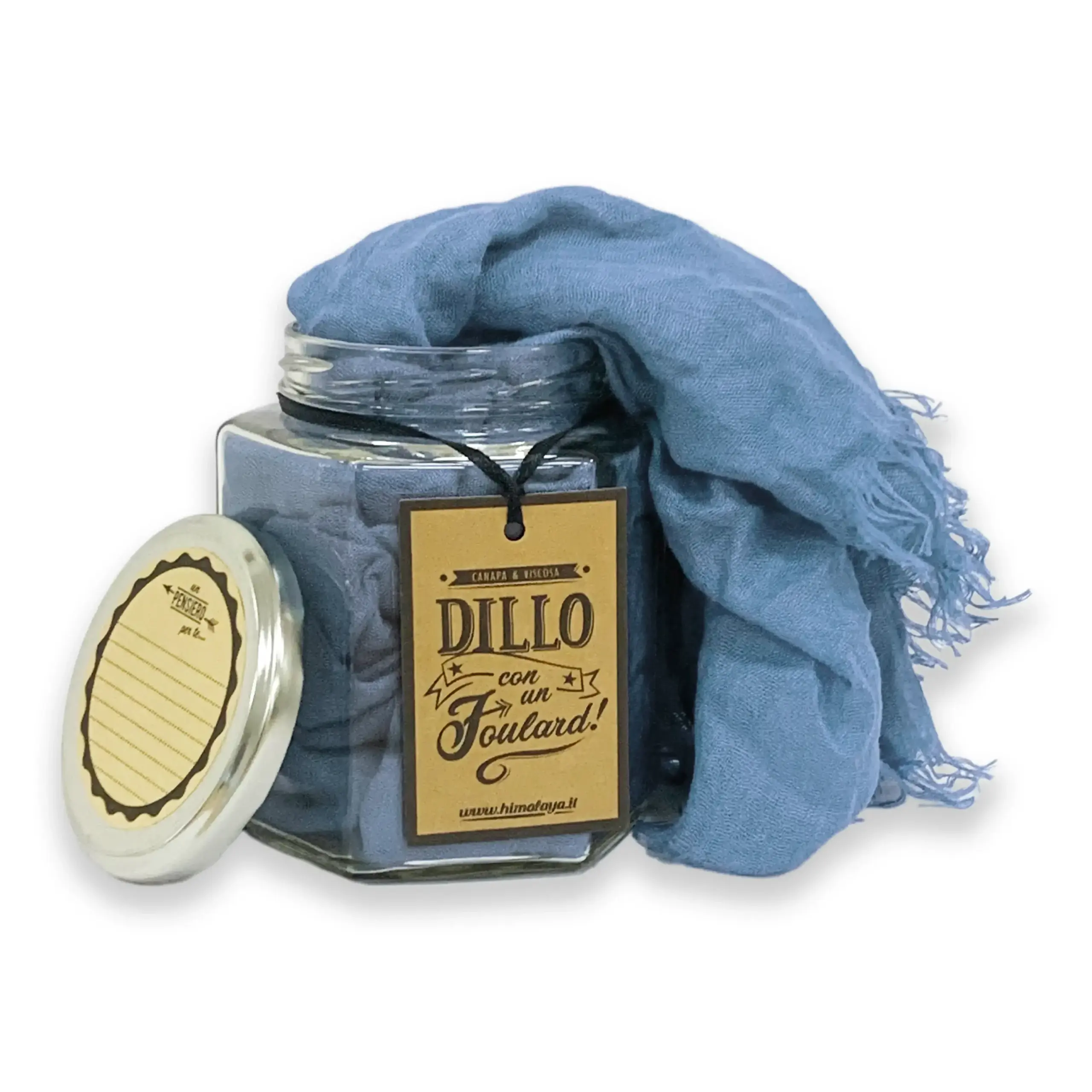 foulard canapa e viscosa in barattolo -col. azzurro